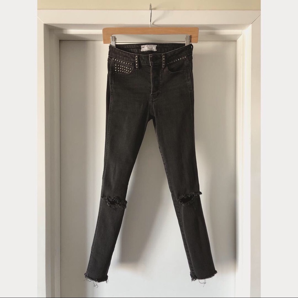 Free People Ripped Skinny Jean with Studs